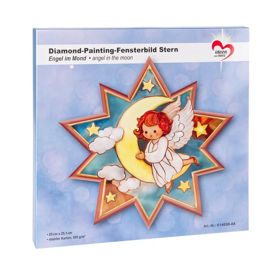Diamond-Painting-Fensterbild, Stern, Engel im Mond, 25cm x 25,1cm, 500g/m², doppelseitig