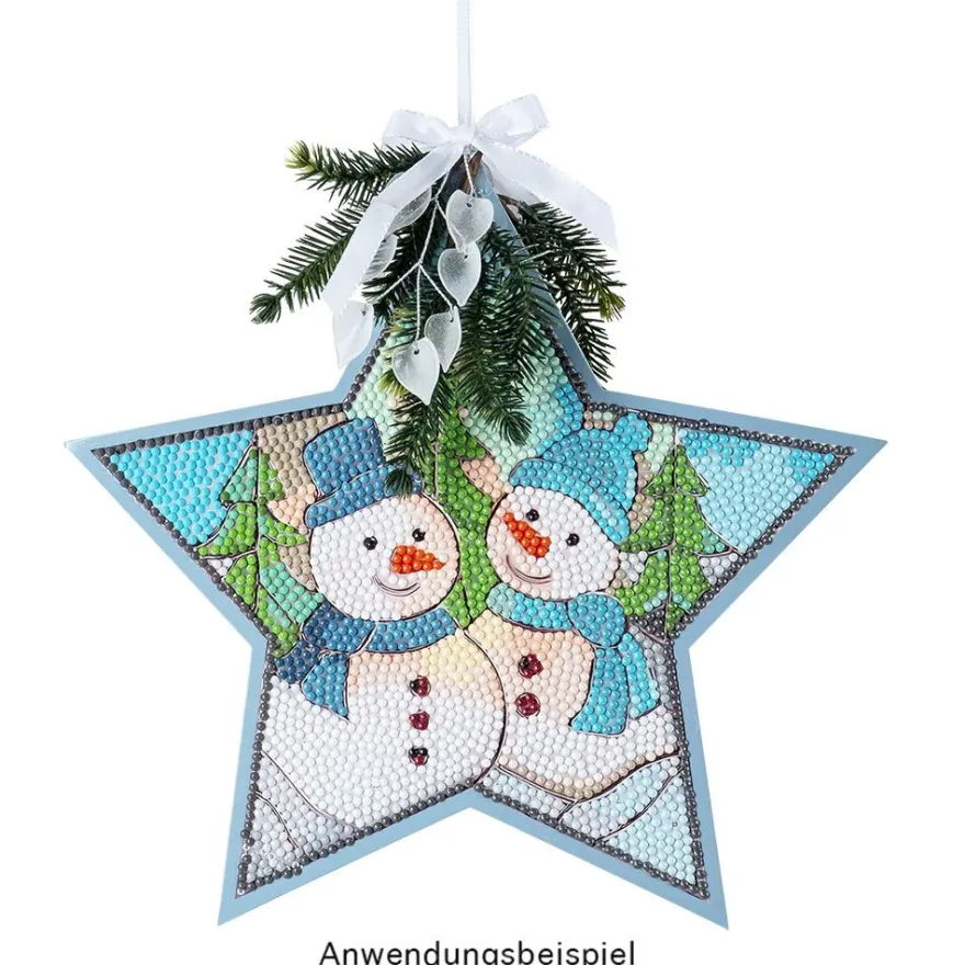 Diamond-Painting-Fensterbild, Stern, Schneemänner, 25cm x 23,7cm, 500g/m², doppelseitig
