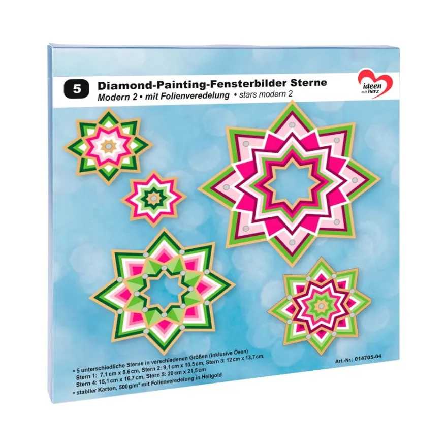 Diamond-Painting-Fensterbilder Sterne, Modern 2, versch. Größen, doppelseitig, 5 Stück