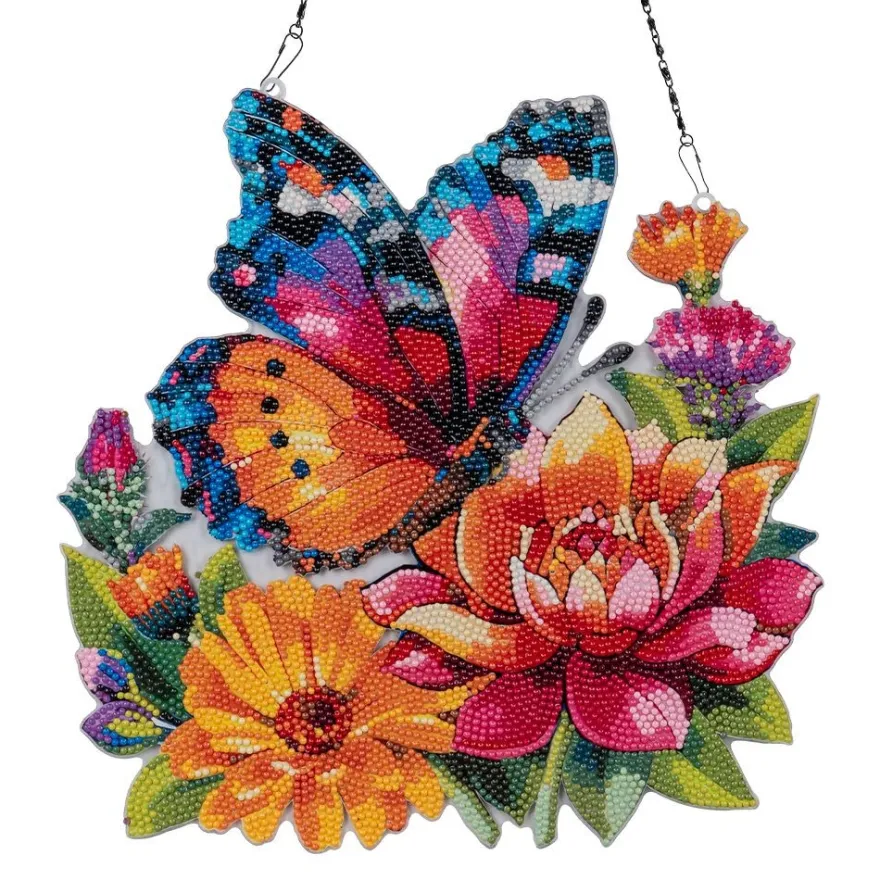 Diamond-Painting-Fensterbild, Acryl, XL, Schmetterling, 30,5cm x 33,2cm, 1,7mm stark, mit Kette
