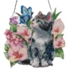 Diamond-Painting-Fensterbild, Acryl, XL, Katze mit Blumen, 30,7cm x 30,9cm, 1,7mm stark, mit Kette