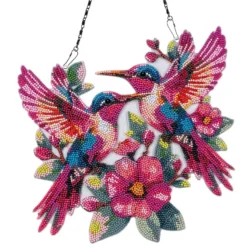 Diamond-Painting-Fensterbild, Acryl, XL, Kolibri-Paar, 33cm x 29,1cm, 1,7mm stark, mit Kette