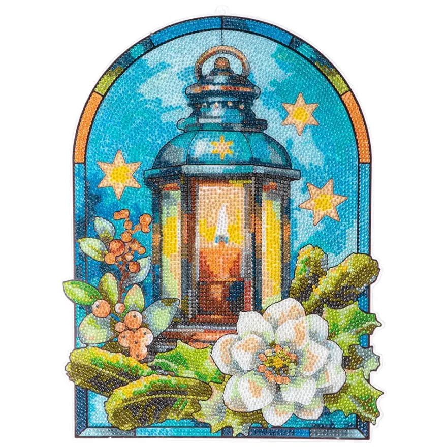 Diamond-Painting-Fensterbild, Glaskunst-Optik XL, Winter-Laterne, 26,5cm x 35,5cm, 500µ