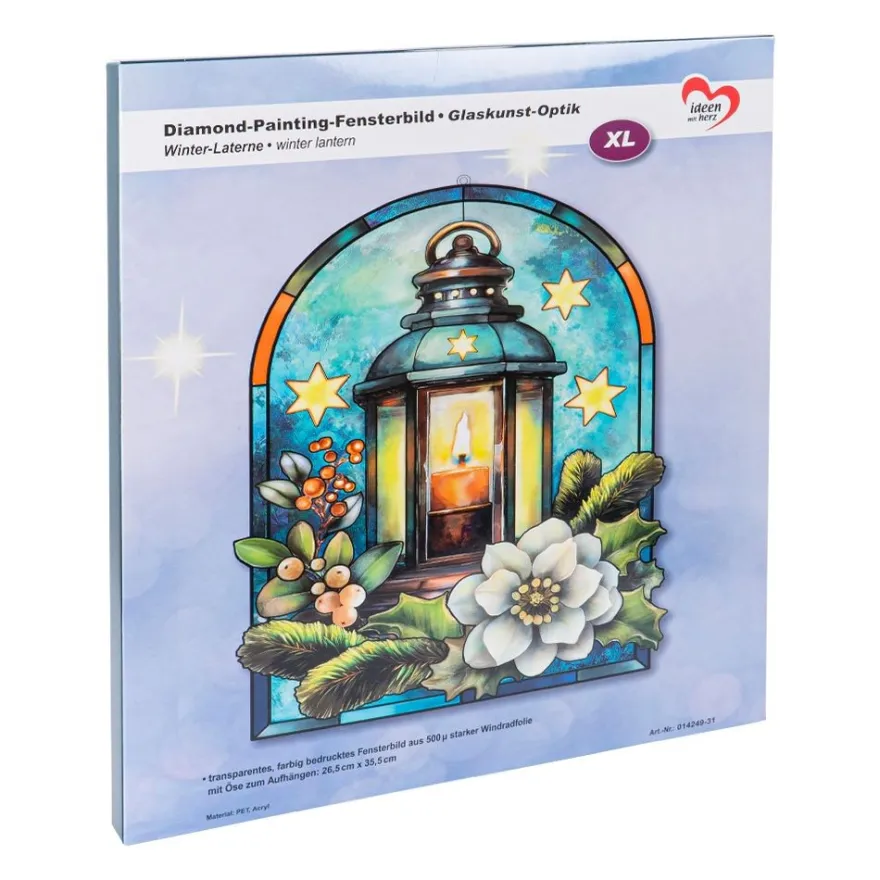 Diamond-Painting-Fensterbild, Glaskunst-Optik XL, Winter-Laterne, 26,5cm x 35,5cm, 500µ