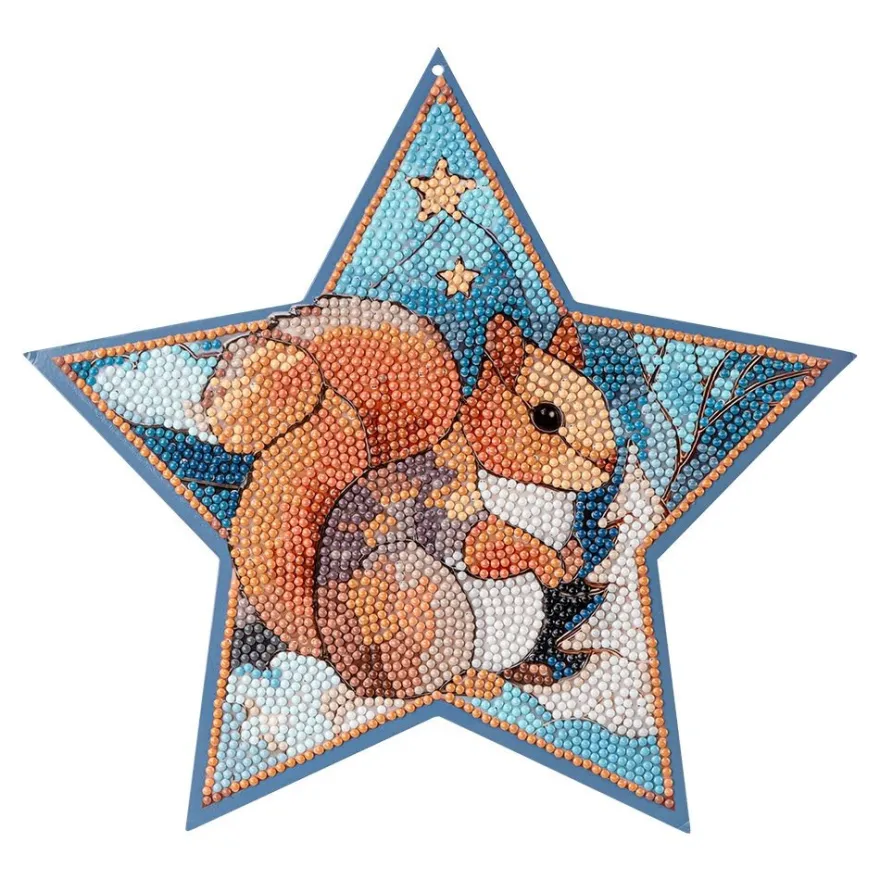 Diamond-Painting-Fensterbild, Stern, Eichhörnchen, 25cm x 23,7cm, 500g/m², doppelseitig