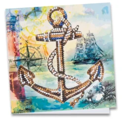 Diamond-Painting-Grußkarte, Anker, 16cm x 16cm, inkl. Zubehör