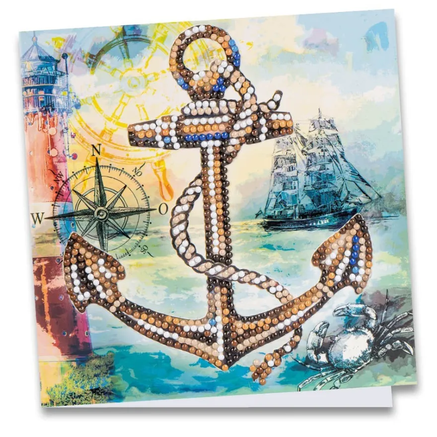 Diamond-Painting-Grußkarte, Anker, 16cm x 16cm, inkl. Zubehör