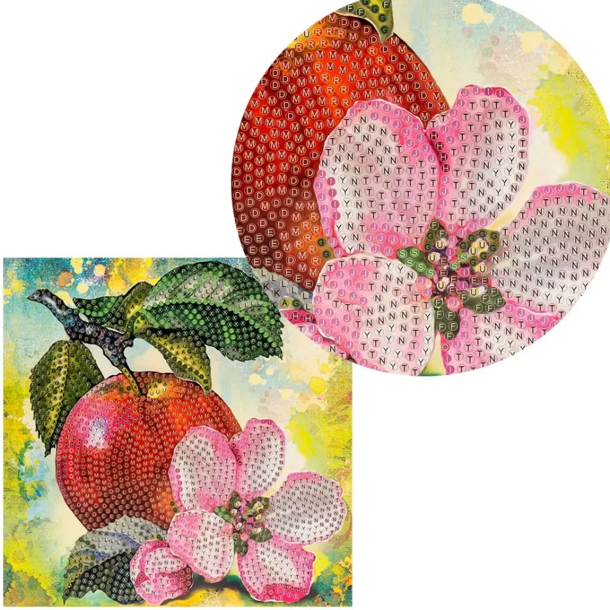 Diamond-Painting-Grußkarte, Apfel mit Blüte, 16cm x 16cm, inkl. Zubehör