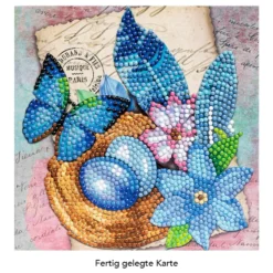 Diamond-Painting-Grußkarte, Blaue Ostereier in Nest, 16cm x 16cm, inkl. Zubehör