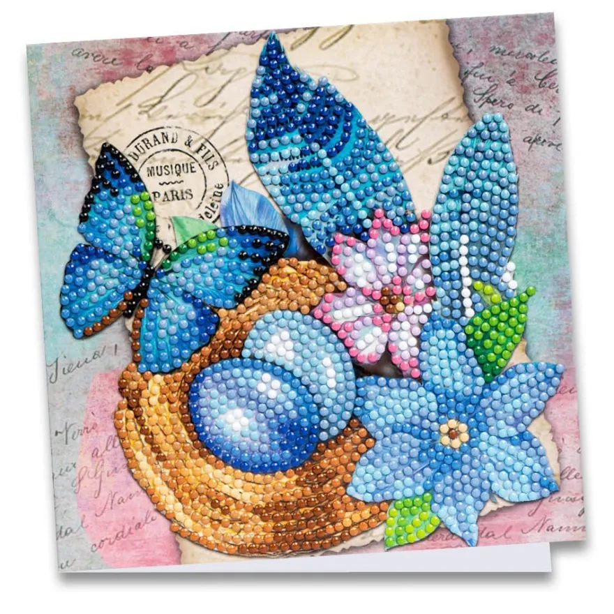 Diamond-Painting-Grußkarte, Blaue Ostereier in Nest, 16cm x 16cm, inkl. Zubehör
