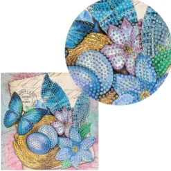 Diamond-Painting-Grußkarte, Blaue Ostereier in Nest, 16cm x 16cm, inkl. Zubehör