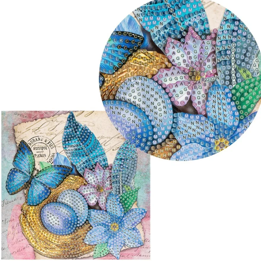 Diamond-Painting-Grußkarte, Blaue Ostereier in Nest, 16cm x 16cm, inkl. Zubehör