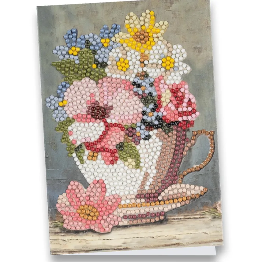 Diamond-Painting-Grußkarte, Blumen in Tasse, 11,5cm x 16,5cm, inkl. Zubehör