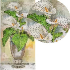 Diamond-Painting-Grußkarte, Callas in Vase, 10,5cm x 21cm, inkl. Zubehör