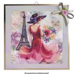 Diamond-Painting-Grußkarte, Damenmotiv mit Eiffelturm, 16cm x 16cm, inkl. Zubehör
