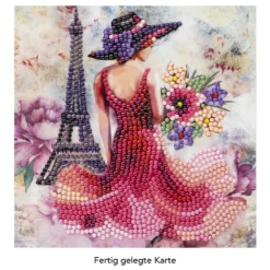 Diamond-Painting-Grußkarte, Damenmotiv mit Eiffelturm, 16cm x 16cm, inkl. Zubehör