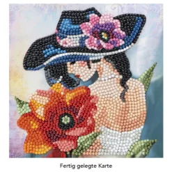 Diamond-Painting-Grußkarte, Damenmotiv mit roter Blume, 16cm x 16cm, inkl. Zubehör