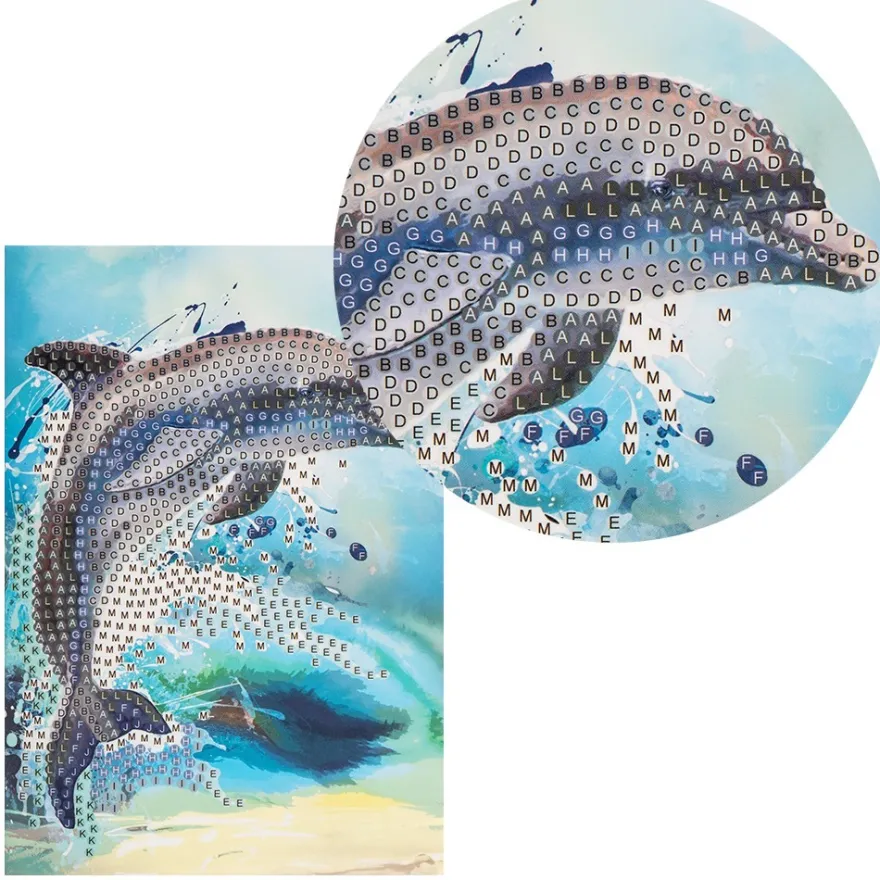 Diamond-Painting-Grußkarte, Delfin, 11,5cm x 16,5cm, inkl. Zubehör