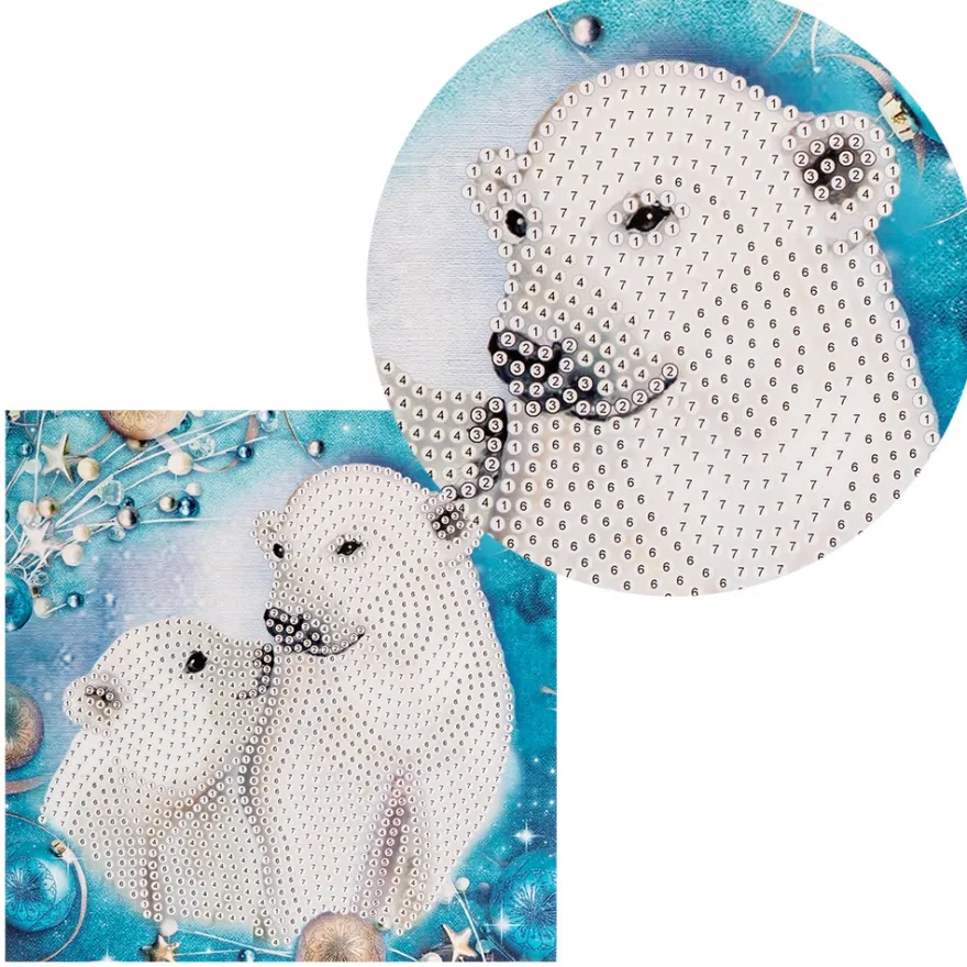 Diamond-Painting-Grußkarte, Eisbären 2, 16cm x 16cm, inkl. Zubehör