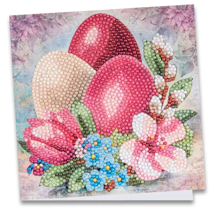 Diamond-Painting-Grußkarte, Eier im Nest mit Blumen, 16cm x 16cm, inkl. Zubehör