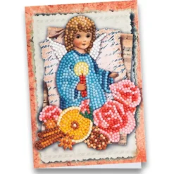 Diamond-Painting-Grußkarte, Engel mit Kerze und Rosen, 11,5cm x 16,5cm, inkl. Zubehör