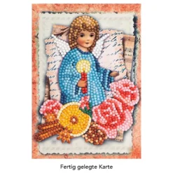 Diamond-Painting-Grußkarte, Engel mit Kerze und Rosen, 11,5cm x 16,5cm, inkl. Zubehör
