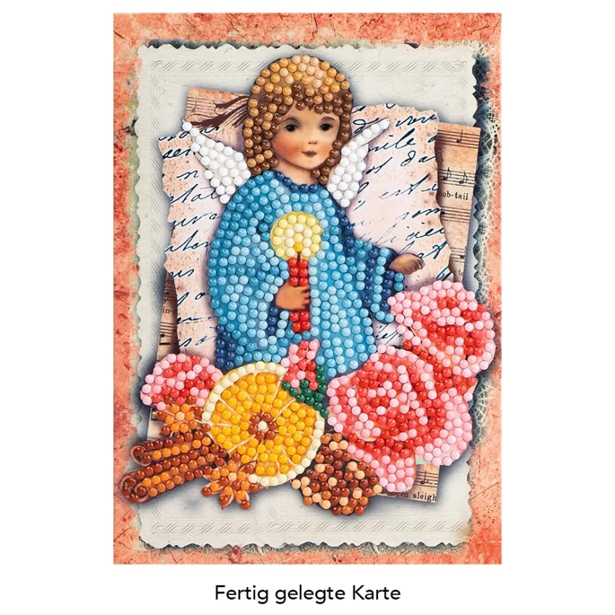 Diamond-Painting-Grußkarte, Engel mit Kerze und Rosen, 11,5cm x 16,5cm, inkl. Zubehör
