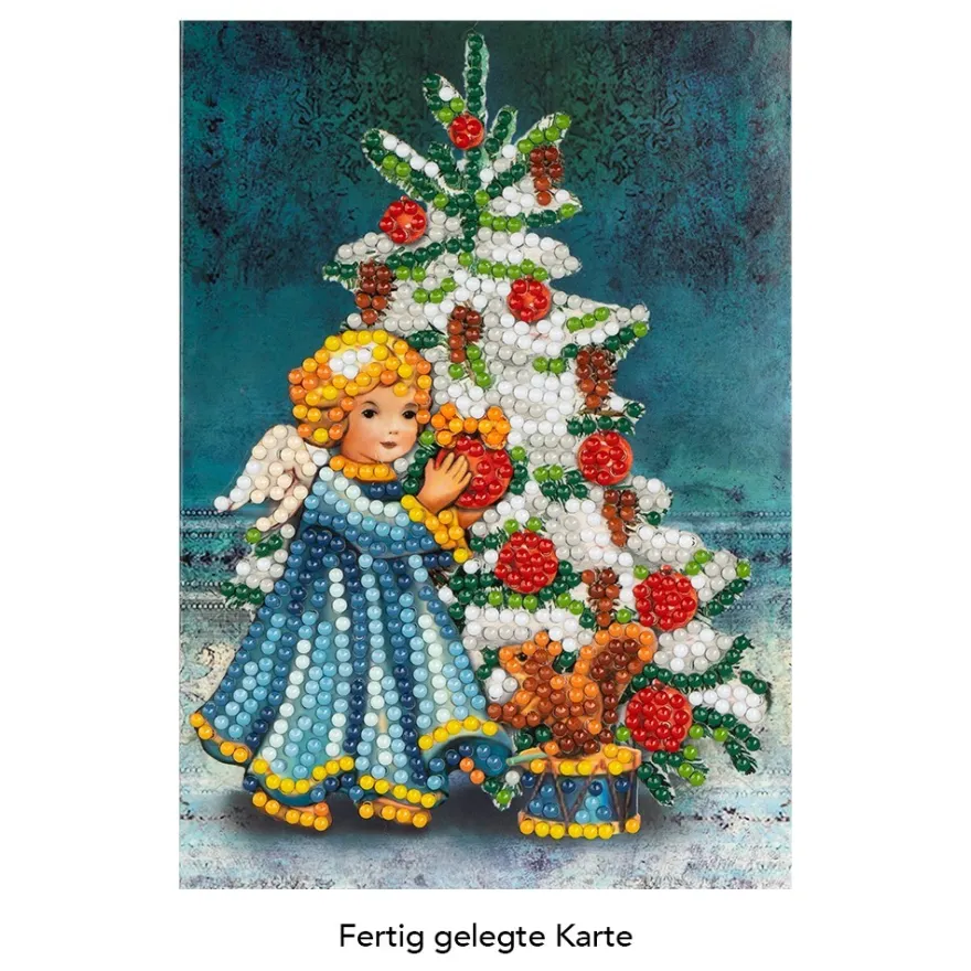 Diamond-Painting-Grußkarte, Engel mit Weihnachtsbaum, 11,5cm x 16,5cm, inkl. Zubehör