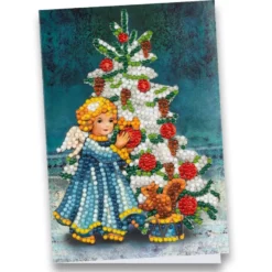 Diamond-Painting-Grußkarte, Engel mit Weihnachtsbaum, 11,5cm x 16,5cm, inkl. Zubehör
