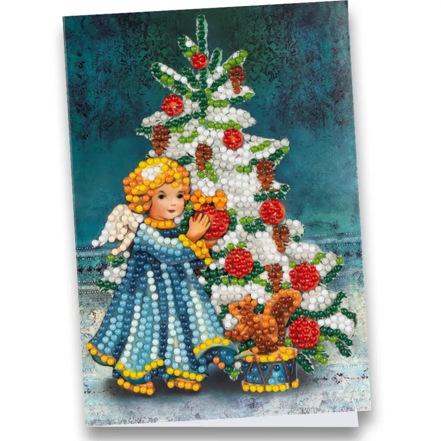 Diamond-Painting-Grußkarte, Engel mit Weihnachtsbaum, 11,5cm x 16,5cm, inkl. Zubehör
