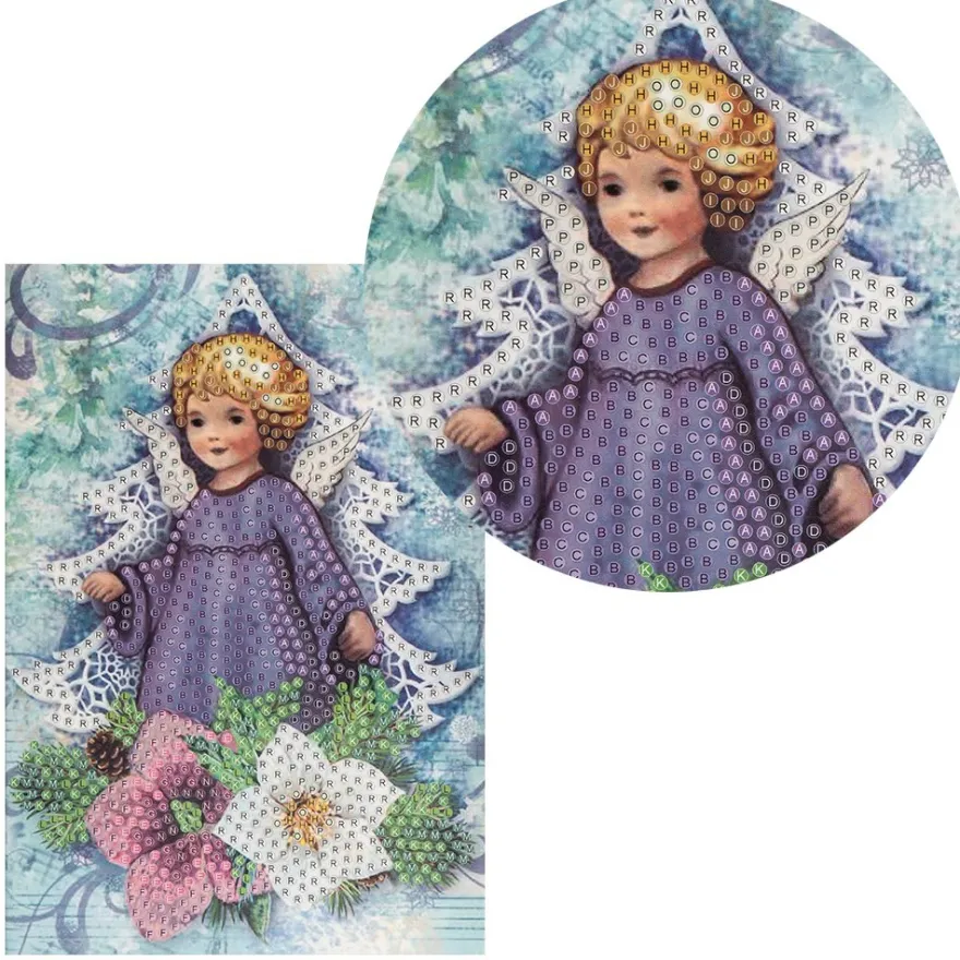 Diamond-Painting-Grußkarte, Engel mit Christrosen, 11,5cm x 16,5cm, inkl. Zubehör