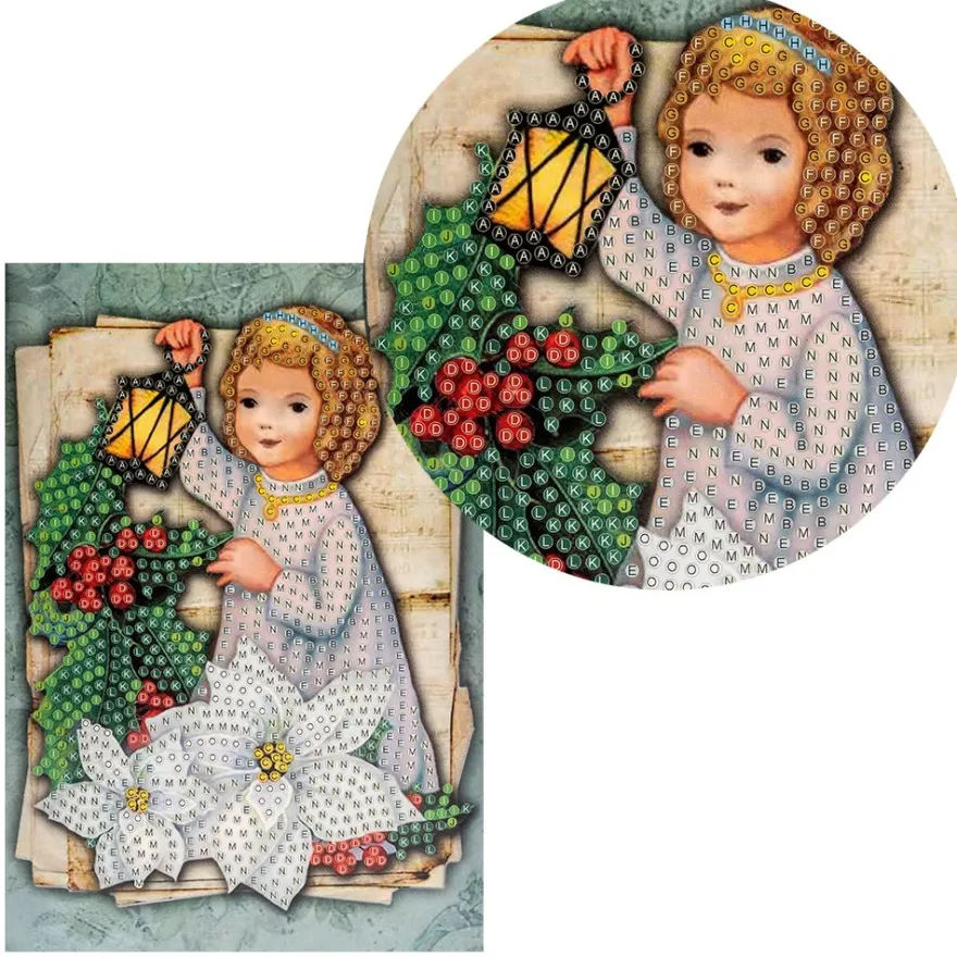 Diamond-Painting-Grußkarte, Engel mit Laterne, 11,5cm x 16,5cm, inkl. Zubehör