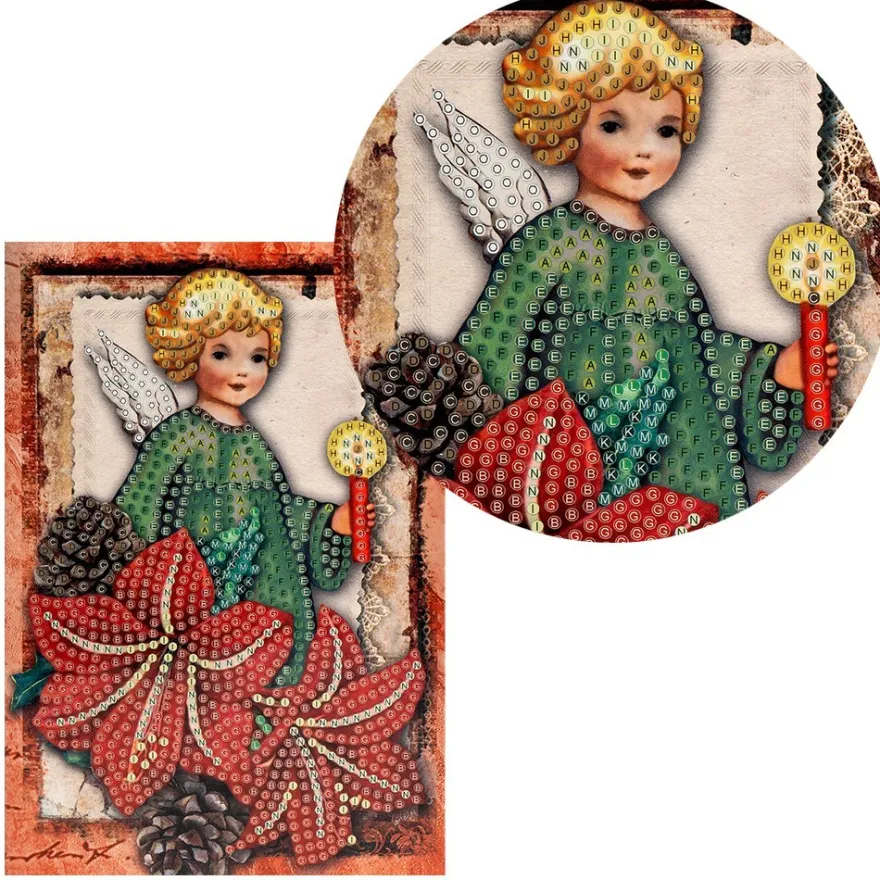 Diamond-Painting-Grußkarte, Engel mit Kerze und Amaryllis, 11,5cm x 16,5cm, inkl. Zubehör