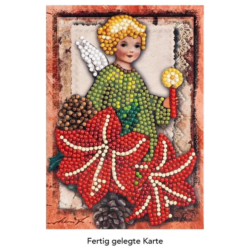 Diamond-Painting-Grußkarte, Engel mit Kerze und Amaryllis, 11,5cm x 16,5cm, inkl. Zubehör