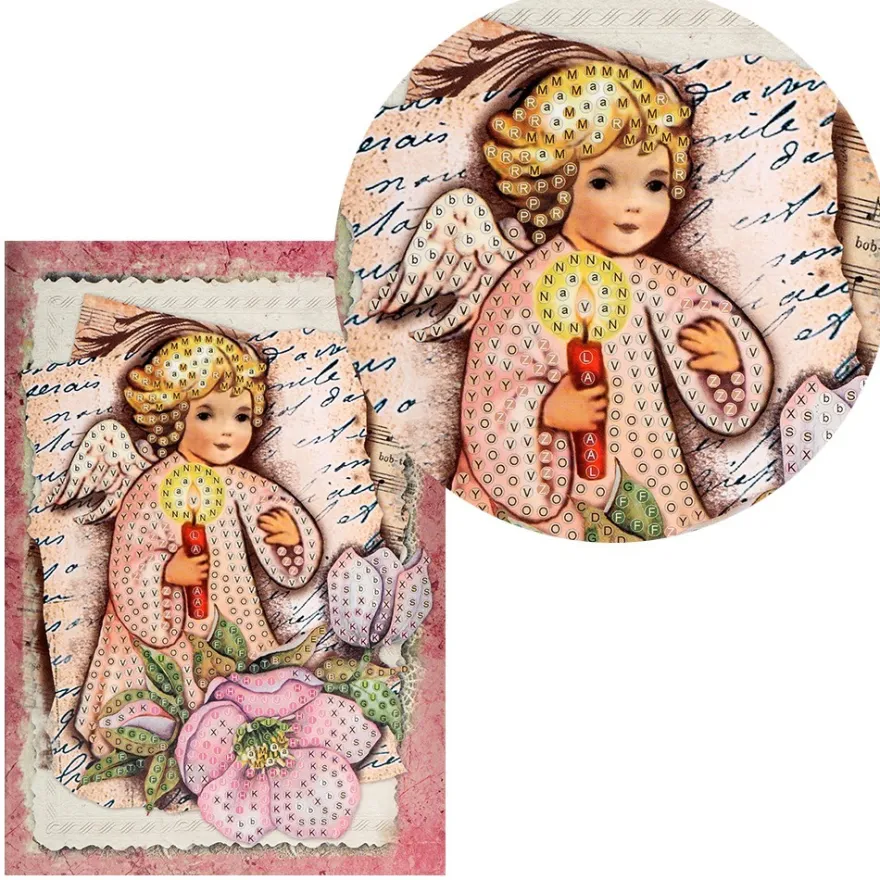 Diamond-Painting-Grußkarte, Engel mit Christrose, 11,5cm x 16,5cm, inkl. Zubehör