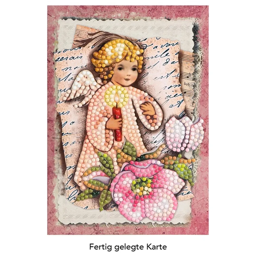 Diamond-Painting-Grußkarte, Engel mit Christrose, 11,5cm x 16,5cm, inkl. Zubehör