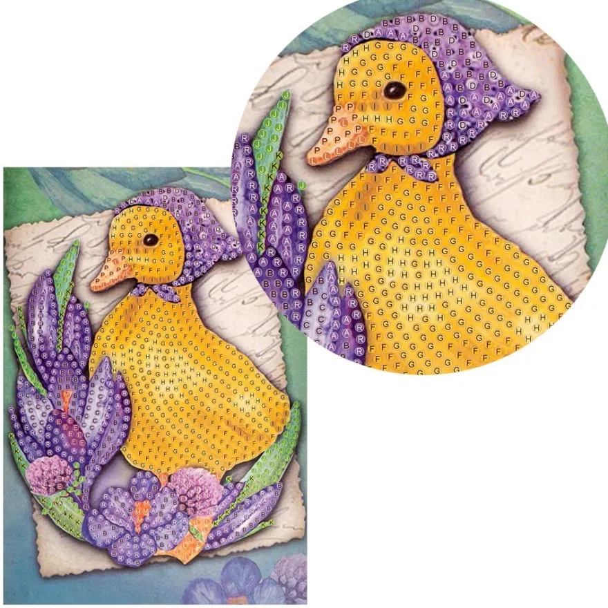 Diamond-Painting-Grußkarte, Entenküken mit Krokussen, 11,5cm x 16,5cm, inkl. Zubehör