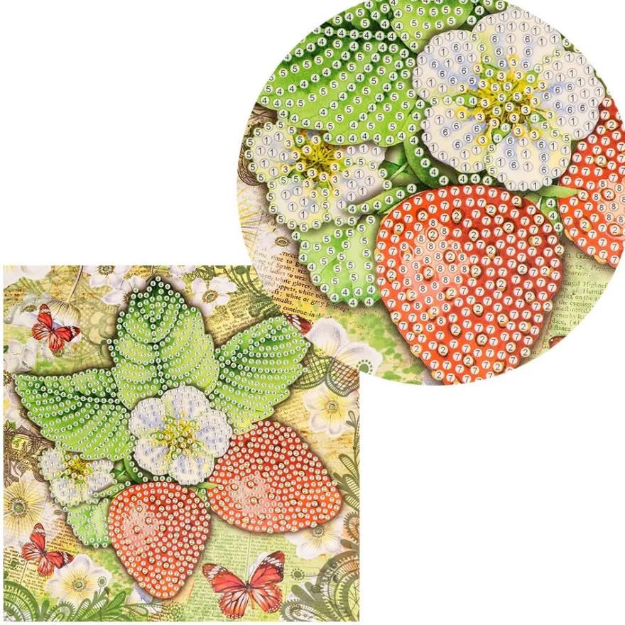 Diamond-Painting-Grußkarte, Erdbeeren, 16cm x 16cm, inkl. Zubehör