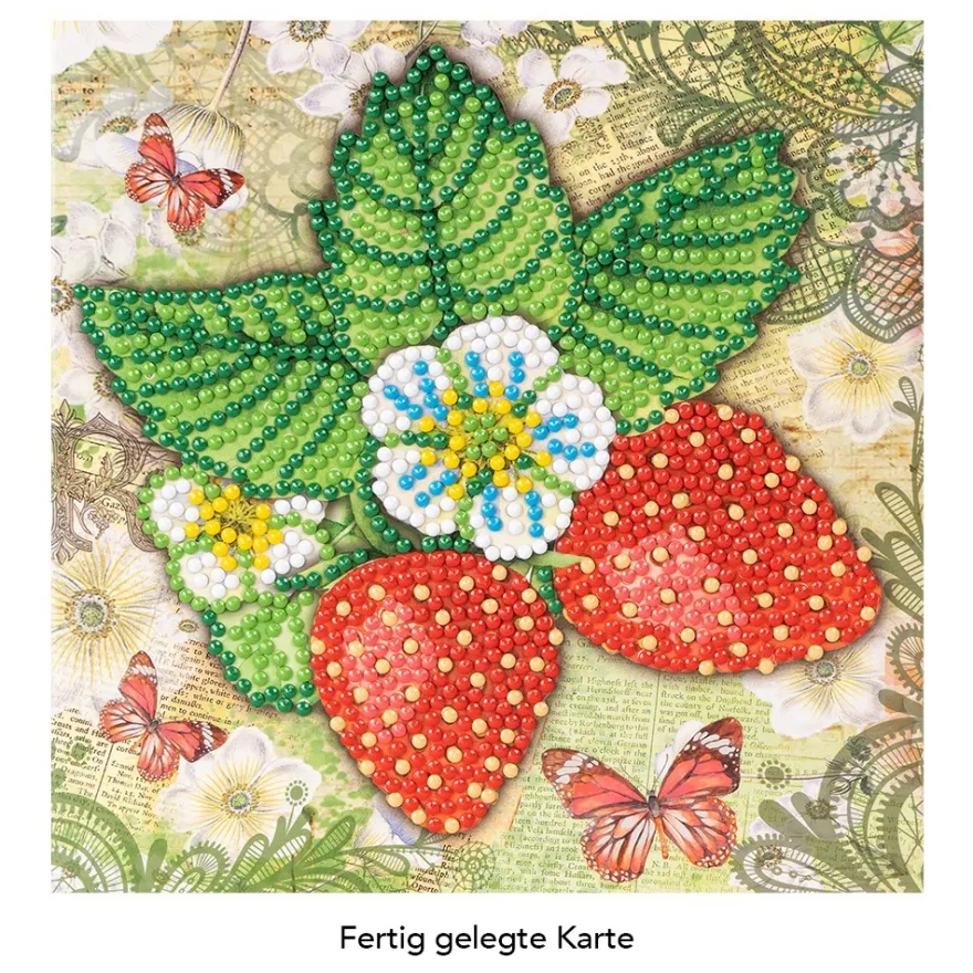 Diamond-Painting-Grußkarte, Erdbeeren, 16cm x 16cm, inkl. Zubehör