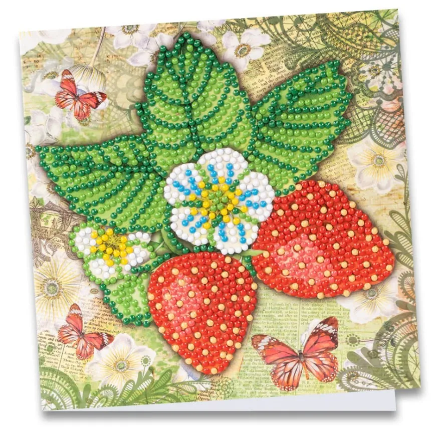Diamond-Painting-Grußkarte, Erdbeeren, 16cm x 16cm, inkl. Zubehör