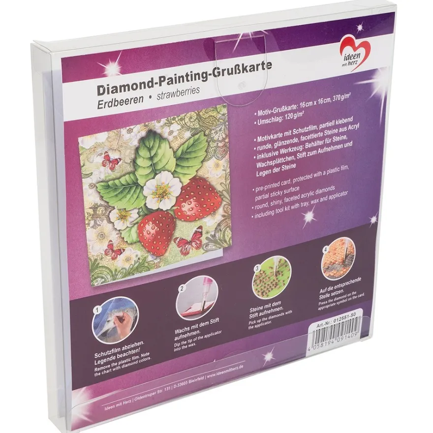 Diamond-Painting-Grußkarte, Erdbeeren, 16cm x 16cm, inkl. Zubehör