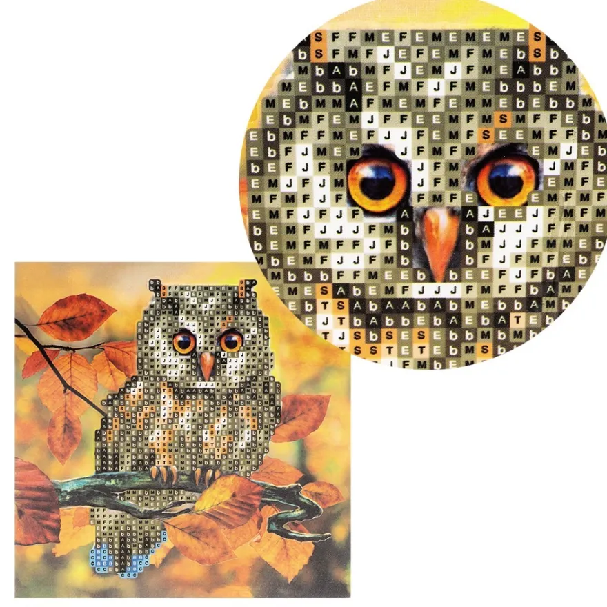 Diamond-Painting-Grußkarte, Eule 1, 16cm x 16cm, inkl. Zubehör