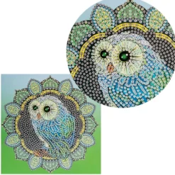 Diamond-Painting-Grußkarte, Eule, 16cm x 16cm, inkl. Zubehör