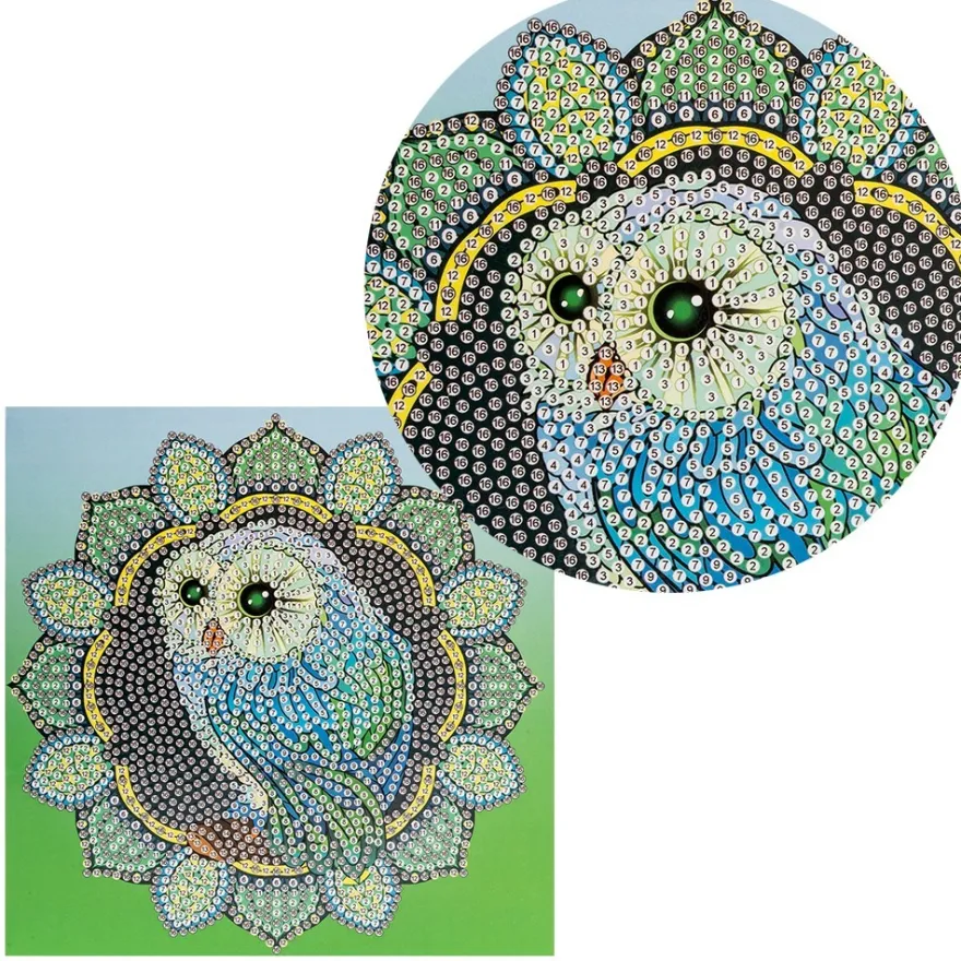 Diamond-Painting-Grußkarte, Eule, 16cm x 16cm, inkl. Zubehör