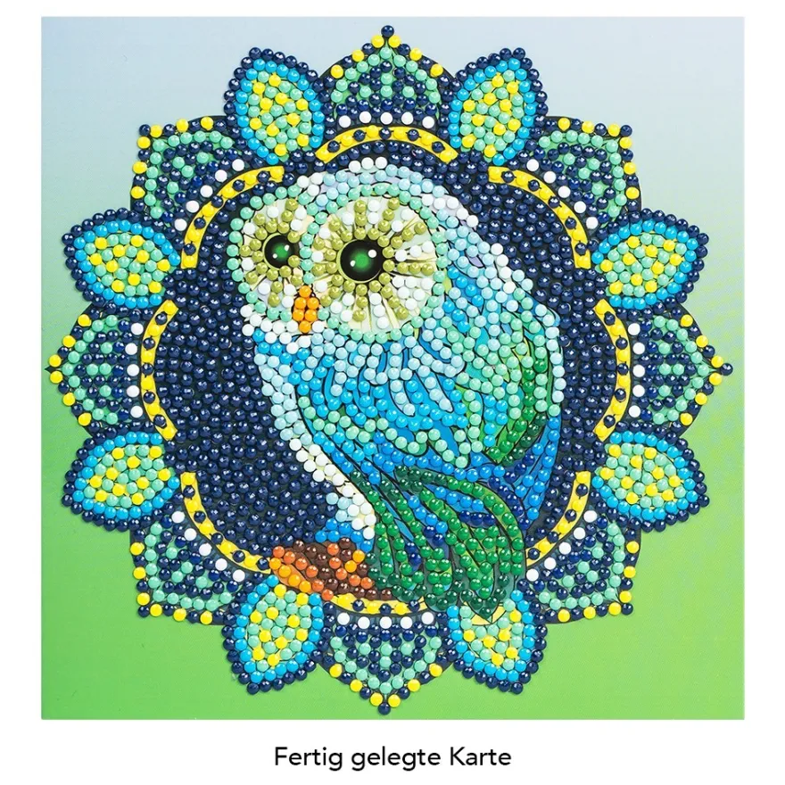 Diamond-Painting-Grußkarte, Eule, 16cm x 16cm, inkl. Zubehör