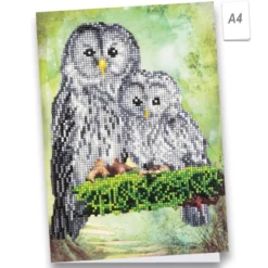 Diamond-Painting-Grußkarte, Eulenmutter mit Kind, DIN A4, inkl. Zubehör