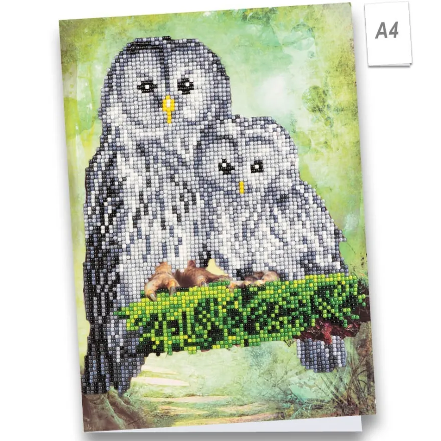 Diamond-Painting-Grußkarte, Eulenmutter mit Kind, DIN A4, inkl. Zubehör