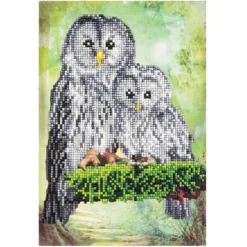 Diamond-Painting-Grußkarte, Eulenmutter mit Kind, DIN A4, inkl. Zubehör