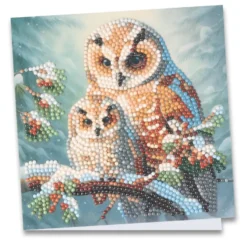Diamond-Painting-Grußkarte, Eulen im Winter, 16cm x 16cm, inkl. Zubehör