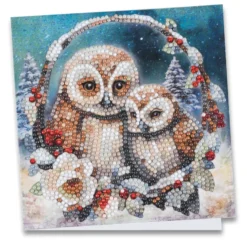 Diamond-Painting-Grußkarte, Eulen im Winter 2, 16cm x 16cm, inkl. Zubehör
